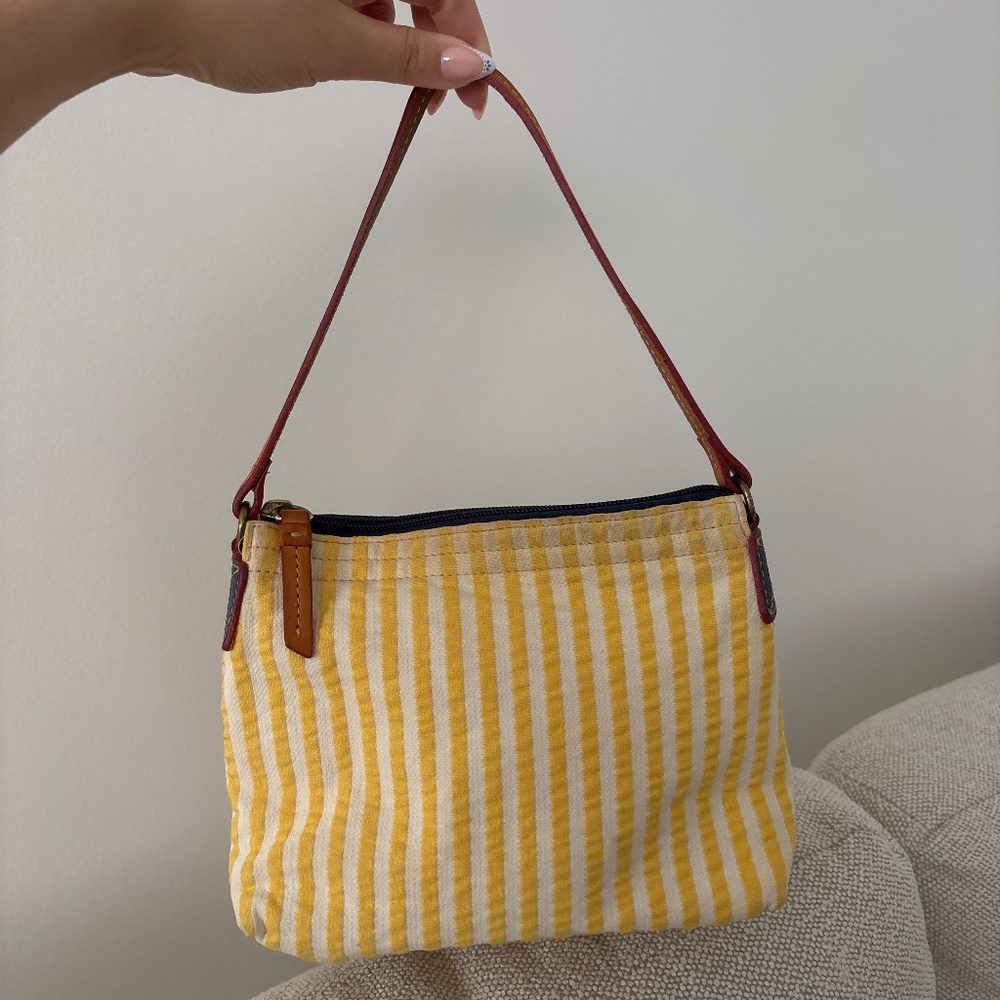 Dooney and Bourke Striped Shoulder Bag, Purse in White and Yellow